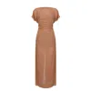 House Of Ika Women's Sheer Viscose Flutter Sleeve Dress In Brown