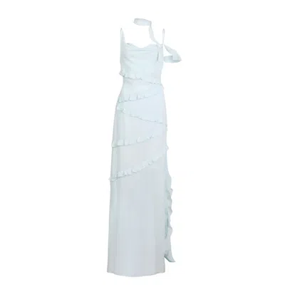 House Of Ika Women's Slit Ruffle Viscose Maxi Dress In Blue