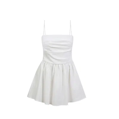 House Of Ika Women's White Draped Pleat Linen Mini Dress