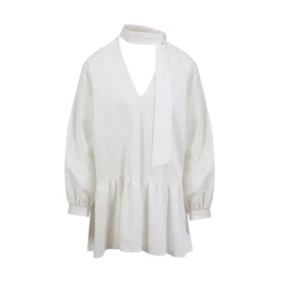 House Of Ika Women's White Tie-neck Linen Mini Dress