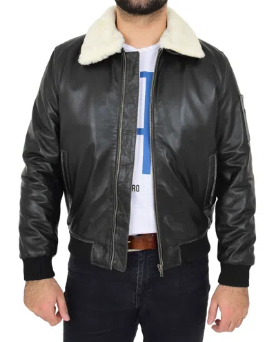 Pre-owned House Of Leather Mens Leather Bomber Jacket Aviator Pilot Style Ricky Black Rub Off