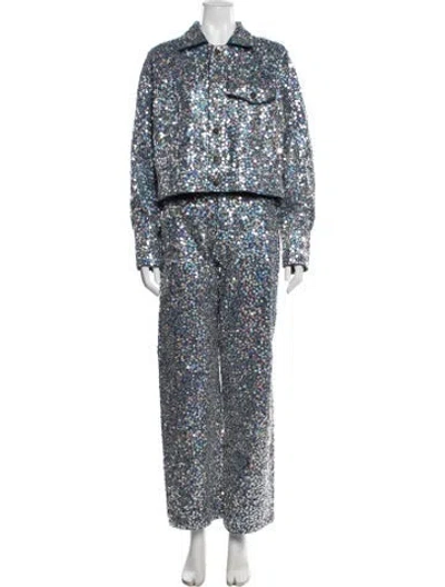 Pre-owned House Of Mua Mua Patterned Crystal Embellishments Pantsuit W/ Tags In Blue