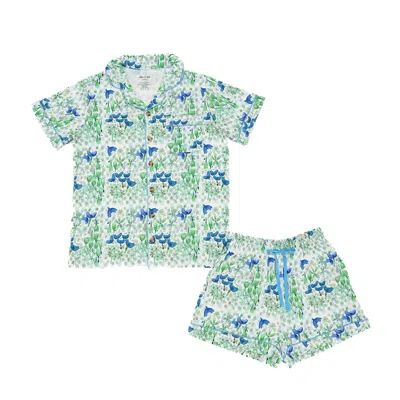 House Of Murphy Women's Blue / White / Green Checks And Flowers Bamboo Pajamas