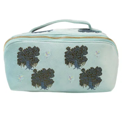 House Of Murphy Women's Embroidered Velvet Cosmetic Bag Blue Moss Trees