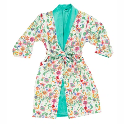 House Of Murphy Women's Green / Blue Floral Motifs House Robe In Multi