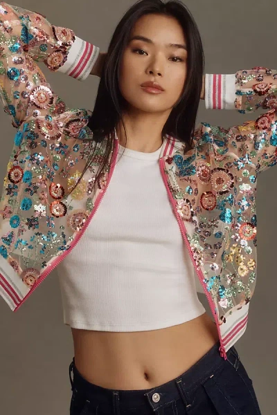 House Of Perna Lindsay Sequin Bomber Jacket In Pink
