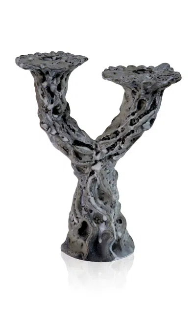 House Of Quentin Jones Two Wishes Candle Holder- Volcanic Grey In Gray