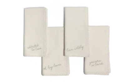 House Of Revelry Love Notes Embroidered Napkin Set Of Four In Neutral