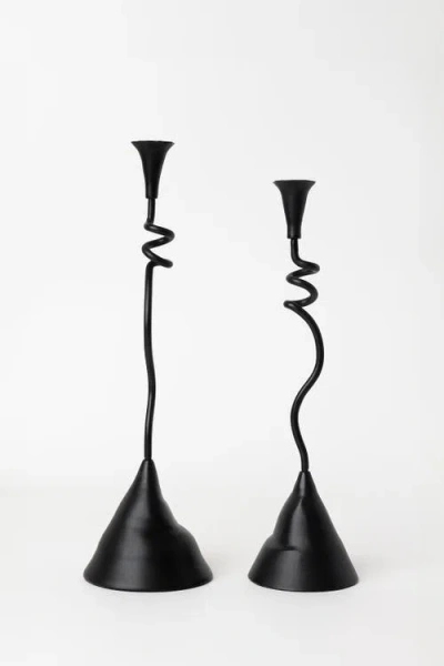 House Of Revelry Winding Taper Candle Holders Set Of Two In Black