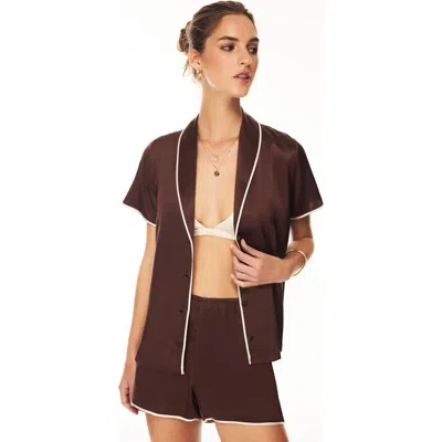 House Of Silk Silk Pajama Top In Chocolate