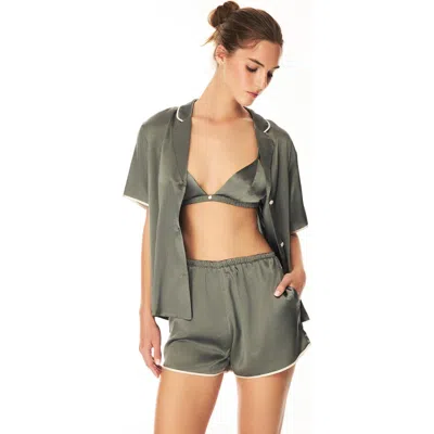 House Of Silk Silk Short Pajama Bottom In Olive Green