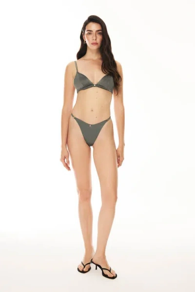 House Of Silk Silk Triangle Thong In Olive Green