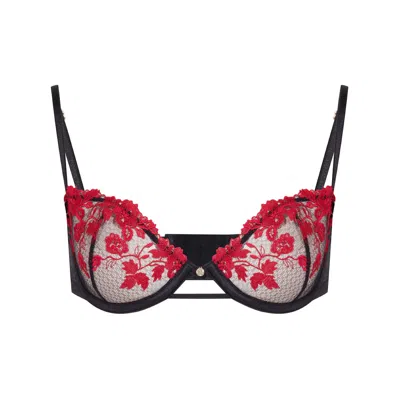 House Of Silk Women's Black / Red Rachel Satin Lace Bra In Black/red