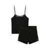 House Of Silk Women's Helen Viscose Lace Neckline Detail Cami Shorts Set Black In Black