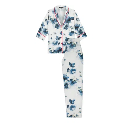 House Of Silk Women's Lavinia Floral Viscose Pyjama Suit White