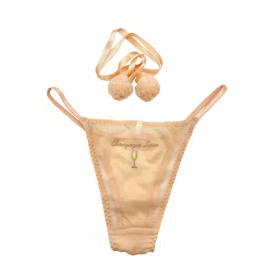 House Of Silk Women's Neutrals Poms Chiffon Champagne Lover Embroidered Panty In White