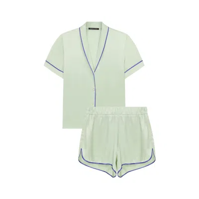 House Of Silk Women's Silk Water Green Short Pyjama Set