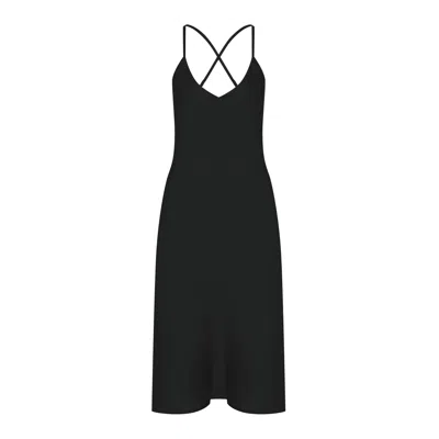 House Of Silk Women's Silky Sateen Slip Dress Black