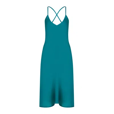 House Of Silk Women's Silky Sateen Slip Dress Emerald Green