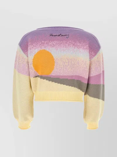 House Of Sunny Acrylic Embroidered Cropped Knitwear With Graphic Print In Pink
