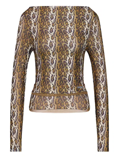 House Of Sunny Animal-print Long-sleeve Top In Green