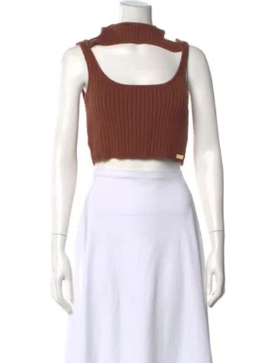 Pre-owned House Of Sunny Asymmetrical Sleeveless Crop Top In Brown