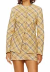 House Of Sunny Check Collarless Blazer In Multi In Brown