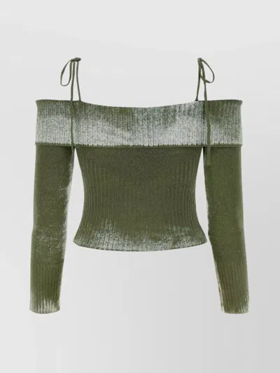 House Of Sunny Buttoned Back Cropped Top With Ribbed Texture In Green