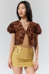HOUSE OF SUNNY CASA AMOR FLYAWAY TOP IN CHOCOLATE, WOMEN'S AT URBAN OUTFITTERS