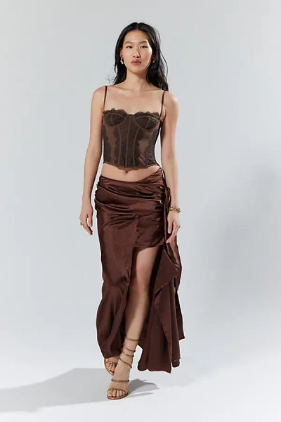 House Of Sunny Cascade Asymmetrical Midi Skirt In Chocolate, Women's At Urban Outfitters