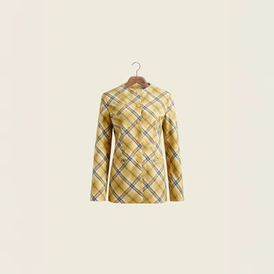 House Of Sunny Check Collarless Blazer In Neutral