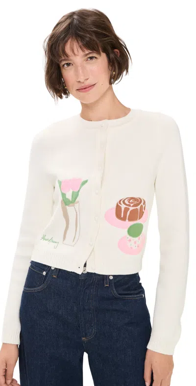 House Of Sunny Collarless Picture Knit Cardigan Ivory In White