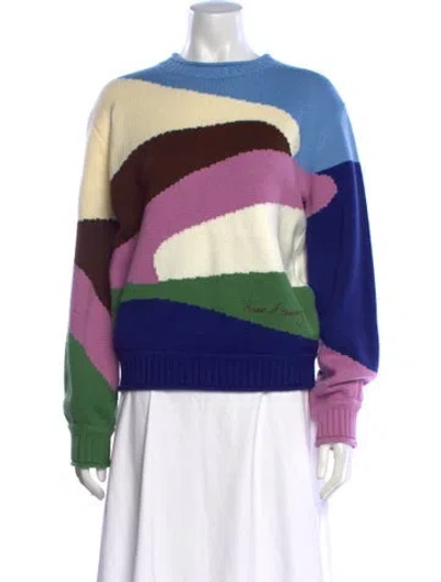 Pre-owned House Of Sunny Colorblock Pattern Crew Neck Sweater In Blue/purple