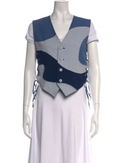 Pre-owned House Of Sunny Colorblock Pattern V-neck Top In White