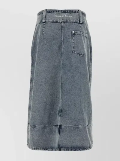 House Of Sunny Denim Low Rider Skirt In Gray