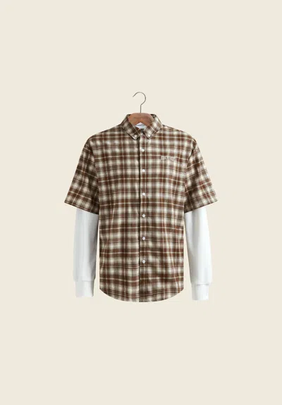 House Of Sunny Double Layered Button Down Shirt In Brown