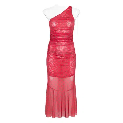 House Of Sunny Womens Red Polka-dot Asymmetric Stretch-woven Maxi Dress