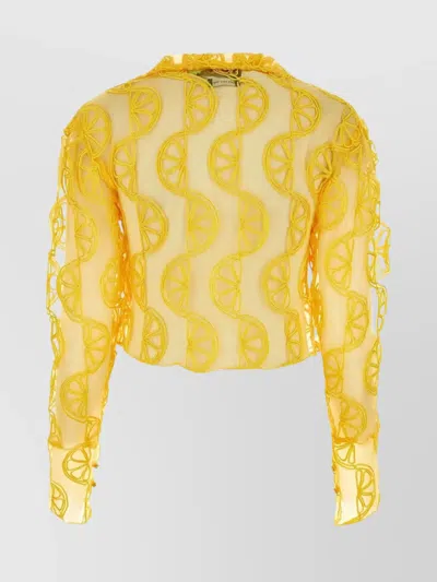 House Of Sunny Embroidered Polyester Limon Shirt With Ruffle Trim In Yellow