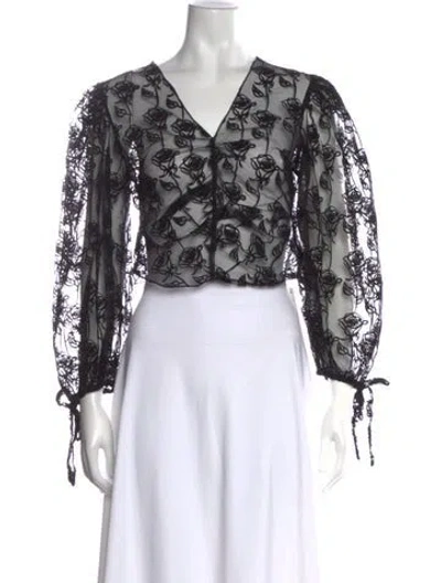 Pre-owned House Of Sunny Floral Print V-neck Crop Top In Black