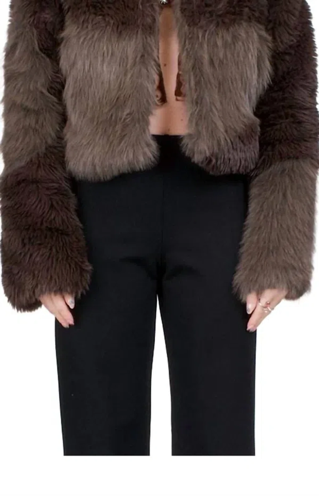 House Of Sunny Gaia Patchwork Faux Fur Jacket In Earth In