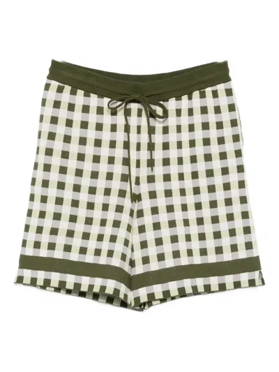 House Of Sunny Gingha-check Drawstring Shorts In Green