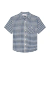 House Of Sunny Grandad Check Button Down Shirt In Blue