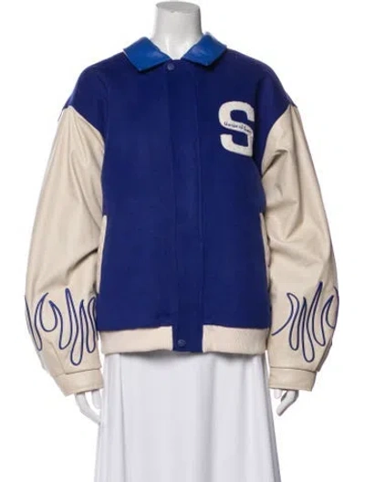 Pre-owned House Of Sunny Graphic Print Bomber Jacket In Blue