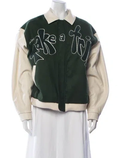 Pre-owned House Of Sunny Graphic Print Bomber Jacket In Neutral