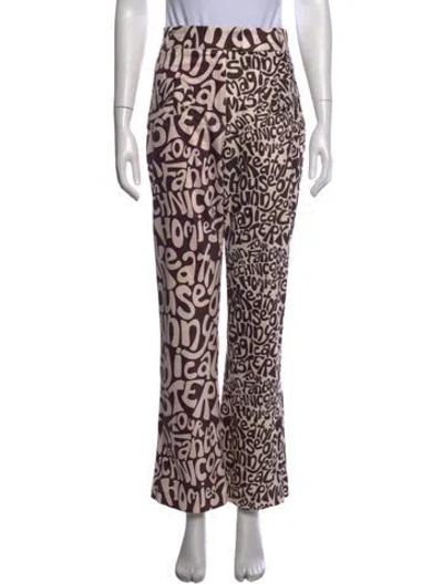 Pre-owned House Of Sunny Graphic Print Flared Pants In Brown