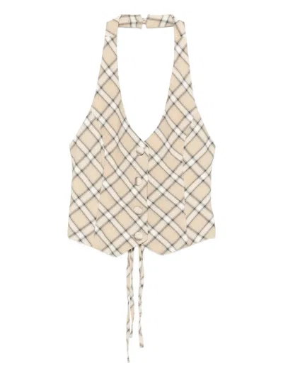House Of Sunny Halter-neck Plaid Waistcoat In Neutral