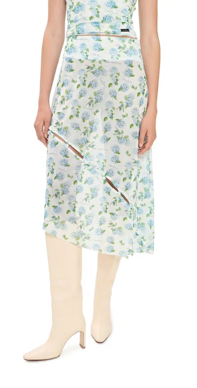 House Of Sunny Hydrangea Asymmetric Mesh Skirt Soft Blue In Multi
