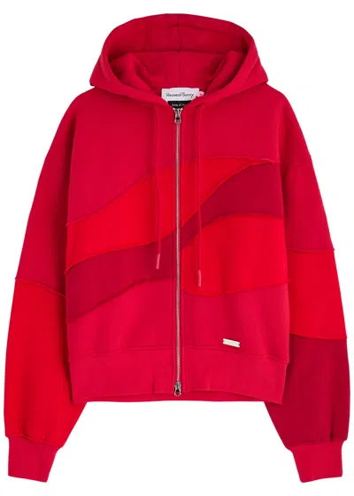 House Of Sunny Landscape Panelled Hooded Cotton-blend Sweatshirt In Red