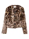 House Of Sunny Collarless Leopard Print Faux Fur Jacket-green In Brown