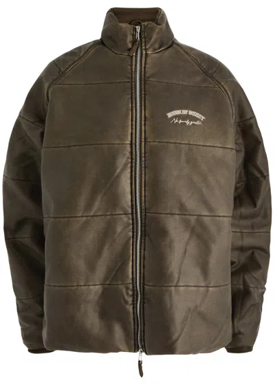 House Of Sunny Logo-embroidered Quilted Faux Leather Jacket In Chocolate